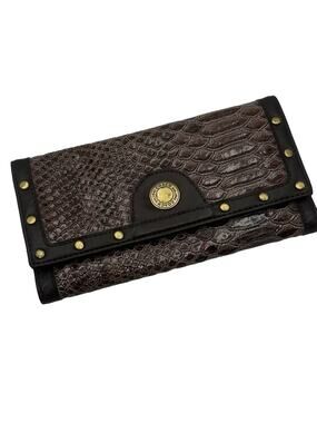 COACH women's Brown Snakeskin Wallet with Gold Accents
